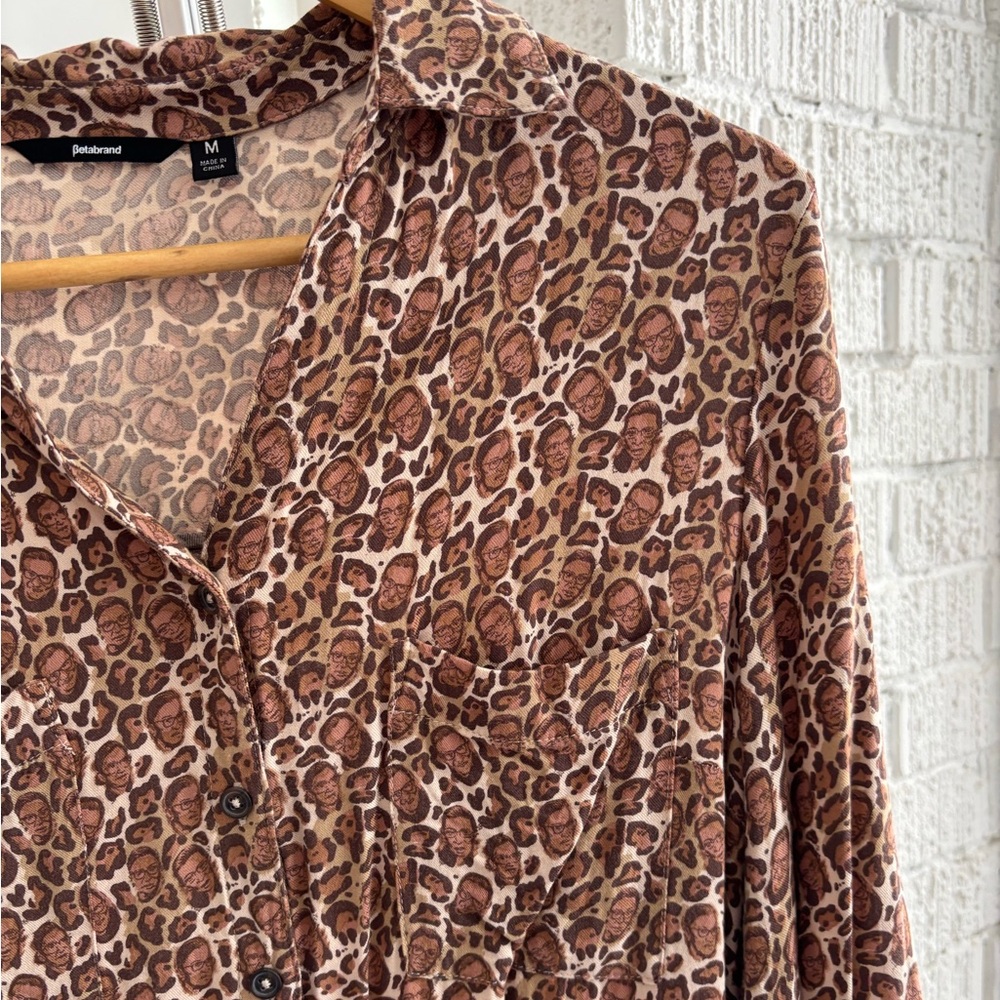 Betabrand Ruth Bader Ginsburg Leopard Print Button-Up Blouse | Size M